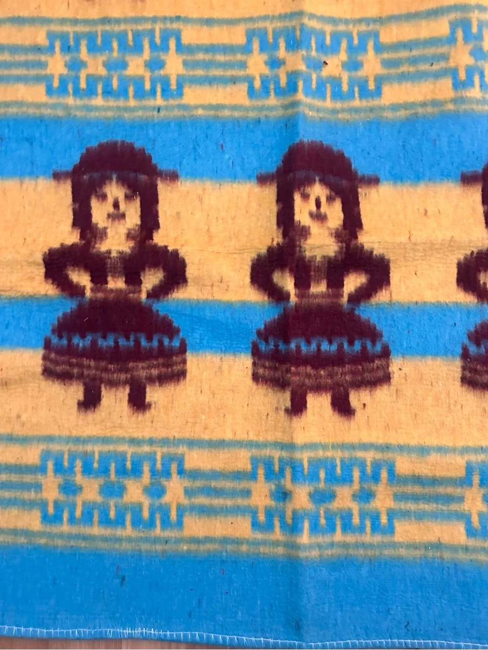 Vintage Peruvian Profitex Wool Blanket Folk Art Andean Figures